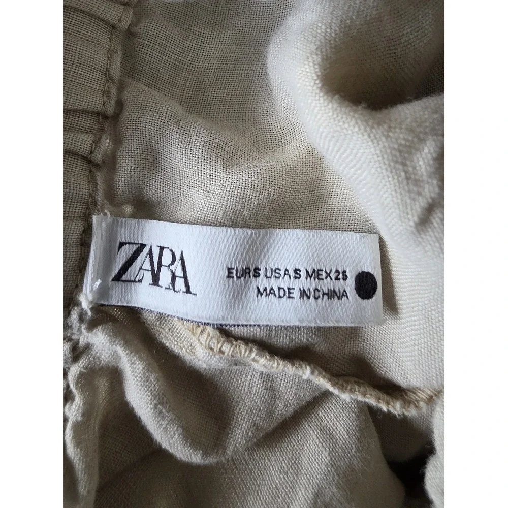 Zara Linen Pants Women S Beige Solid Casual Straight Trousers Minimalist